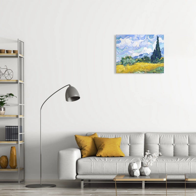 1 KINGO Van Gogh Canvas Wall Art: Wheat Field with Cypresses Oil Painting Picture Reproduction Bedroom Decor, Famous Art Prints Modern Artwork Framed Poster Home Decoration 12"" x 15"" - Image 4